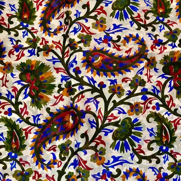 NEW Colorful Uzbek Painted Silk Scarf Shawl (Red/Blue/Green/White/Black) - Picture 3 of 6